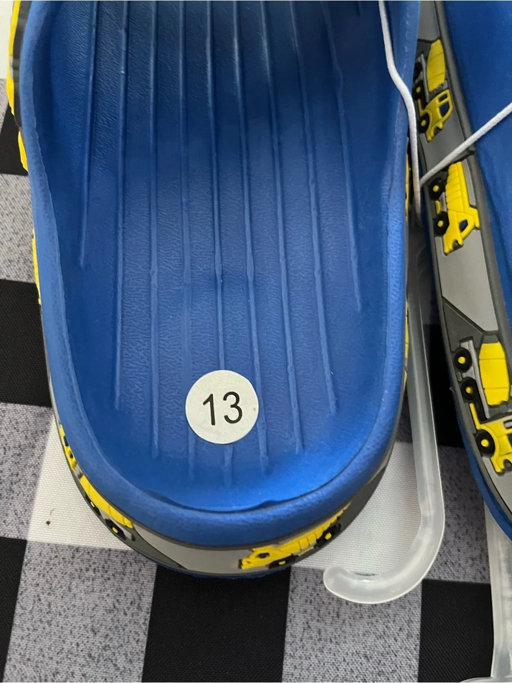 Kids Blue Slide Sandals with Yellow Car Accents - Size 1